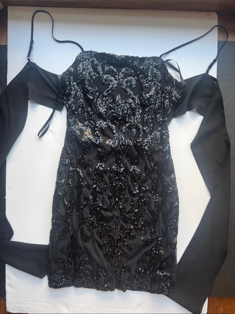 B Darlin Black Sequin Off-Shoulder Mini Dress